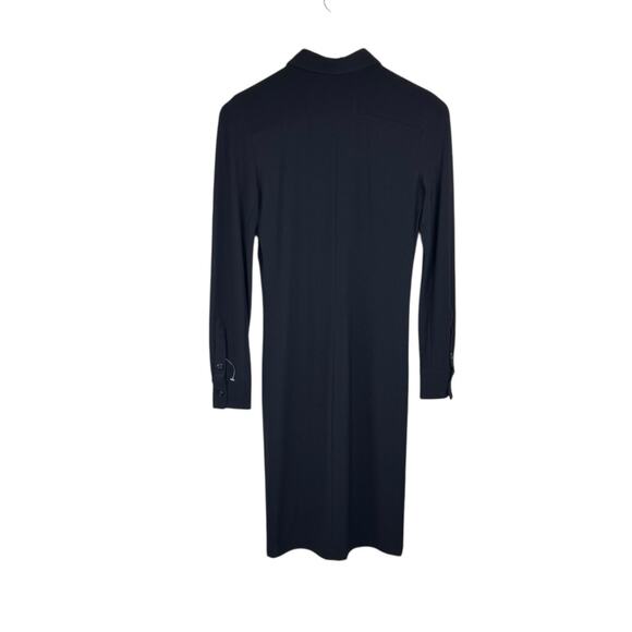 Norma Kamali Black Jersey Ponte Knit Long Sleeve Button Up Collared Shirt Dress - Picture 9 of 12